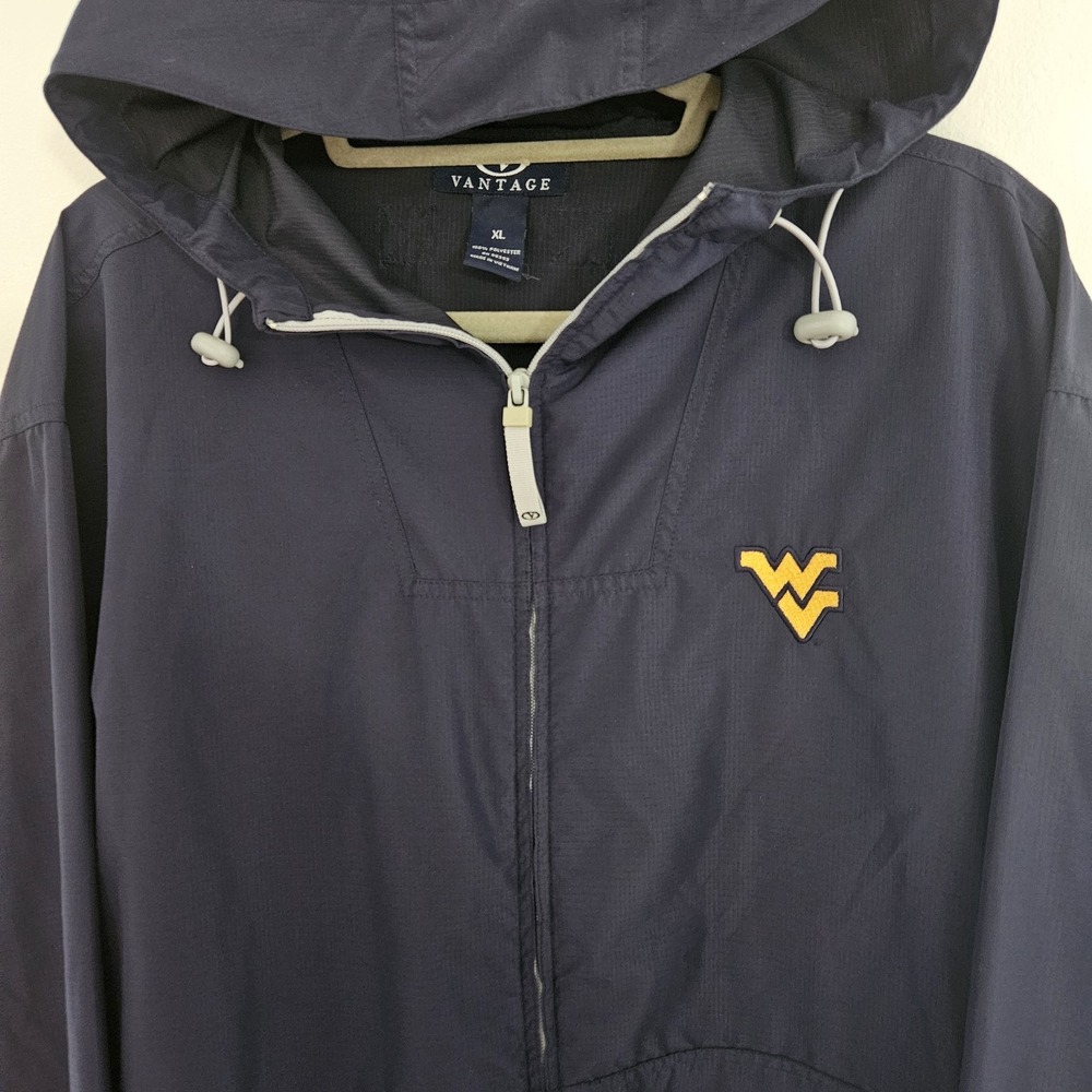 WVU Mountaineers Y2K Windbreaker‎ Jacket XL West Virginia Vantage Navy Blue